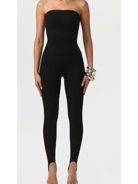 Naked Wardrobe Snatched Tube Stirrup Jumpsuit Black Strapless Fitted Size XL